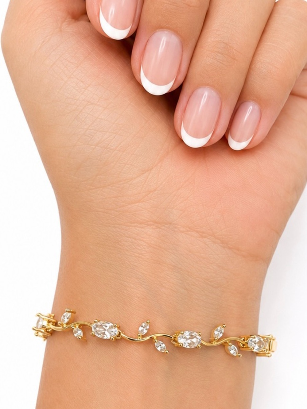 14K Gold Plated Rhodium Leafy Adjustable Bracelet Sparkly CZ Dainty Layering